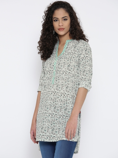 

Biba Women Off-White & Charcoal Grey Floral Printed Straight Kurta