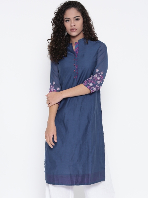 

Biba Women Blue Solid Straight Kurta