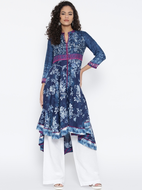 

Biba Women Blue Floral Print High-Low Anarkali Kurta