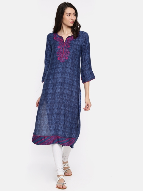 

Biba Women Blue Printed Straight Kurta