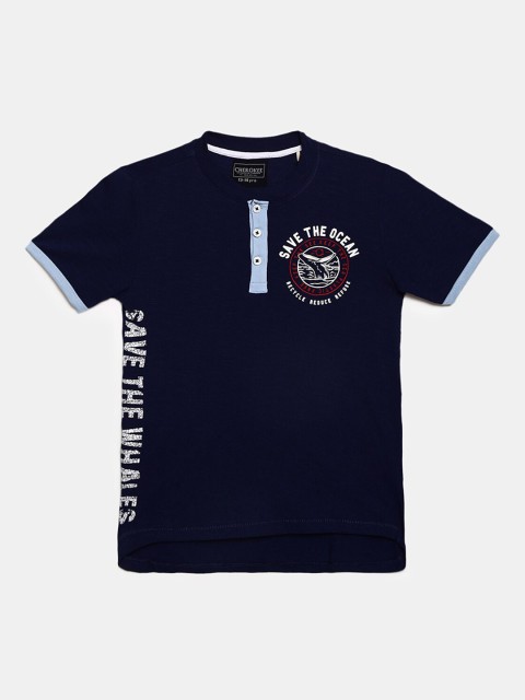 

Cherokee Kids Blue Typography Printed Henley Neck T-shirt