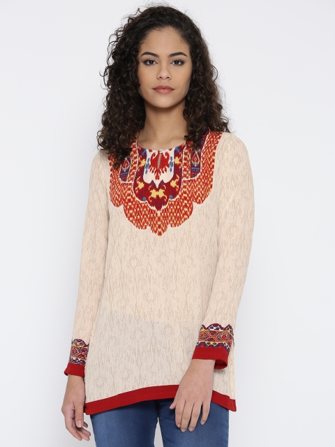 

Biba Beige & Red Printed Kurti