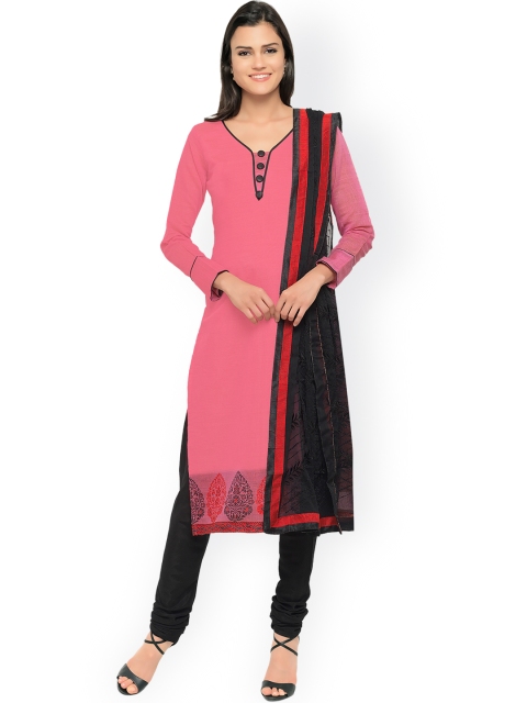 

Touch Trends Pink & Black Semi-Stitched Dress Material