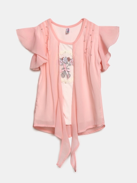 

V-Mart Girls Pink & White Embellished Top
