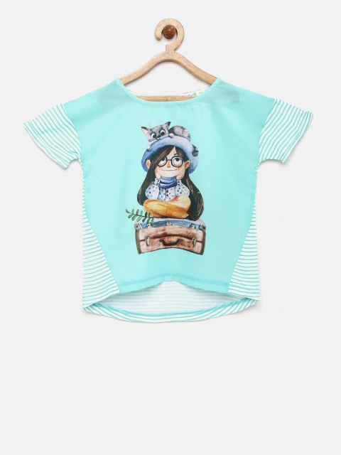 

Bossini Girls Blue Printed Semi-Sheer Top, Turquoise blue