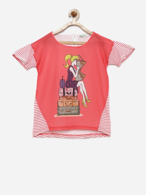 

Bossini Girls Coral Red Printed Semi-Sheer Top