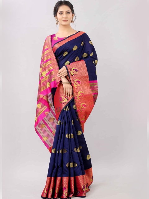 

Silk Land Blue & Pink Woven Design Zari Pure Silk Banarasi Saree