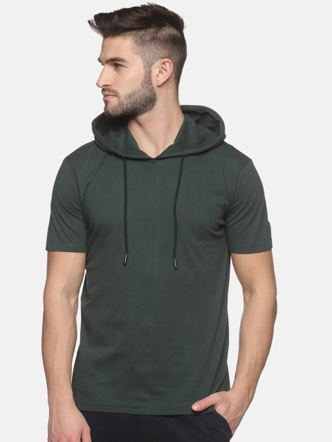 

MASH UNLIMITED Men Olive Green Slim Fit Hooded Cotton T-shirt