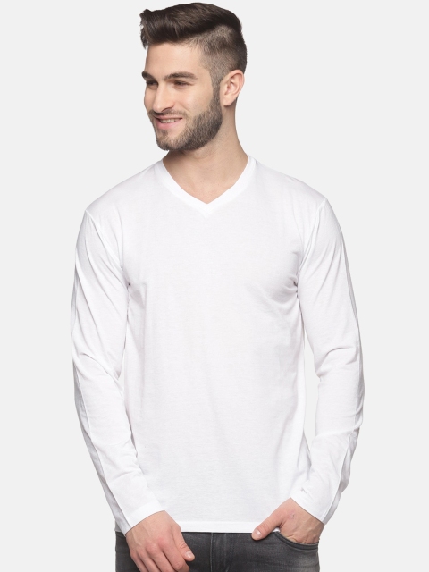 

MASH UNLIMITED Men White V-Neck Slim Fit T-shirt