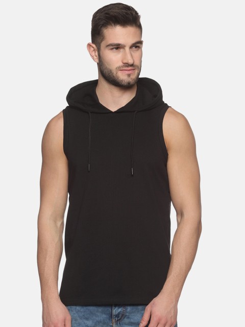 

MASH UNLIMITED Men Black Hooded Slim Fit T-shirt
