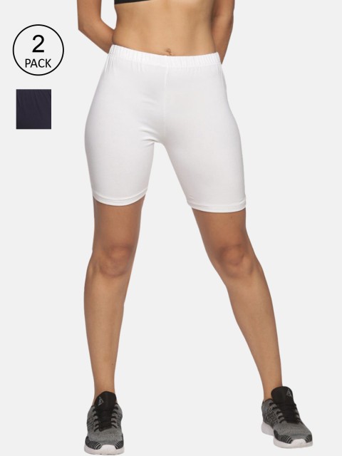 

NOT YET by us Women White & Navy Blue Set Of 2 Slim Fit Outdoor Sports Shorts