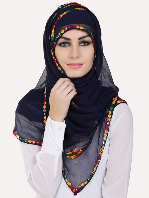 

MOMIN LIBAS Women Navy Blue & Mustard Scarf