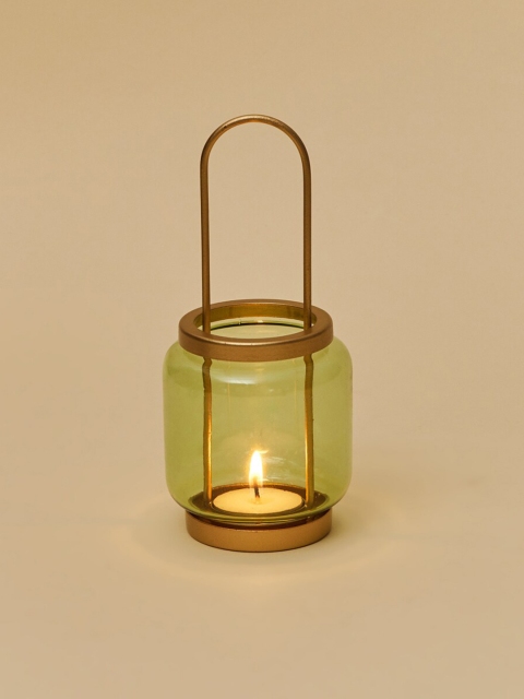 

Home Centre Gold-Toned & Green Solid Glass Hanging Lantern