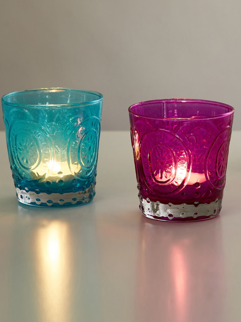 

Home Centre Set of 2 Corsica Purple & Blue Glass T-Light Holder, Multi