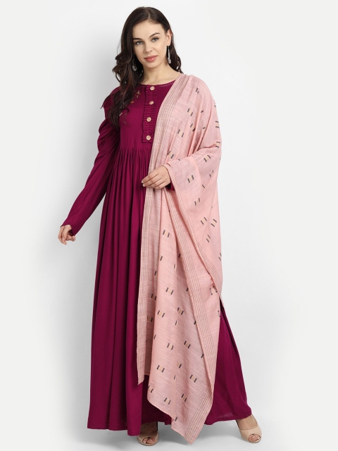 

MADHURAM Women Pink Embroidered Gotta Patti Pleated Anarkali