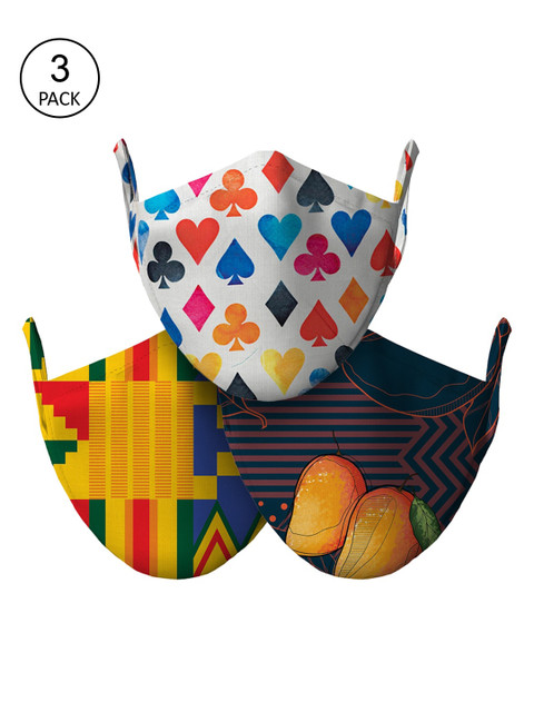 

wHAT'S DOwn Pack of 3 Printed Reusable Cotton Face Masks, Blue