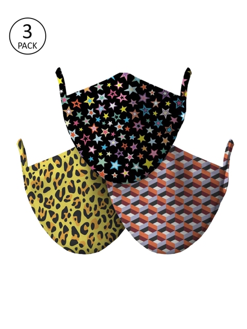 

wHAT'S DOwn Pack of 3 Printed Reusable Cotton Face Masks, Black
