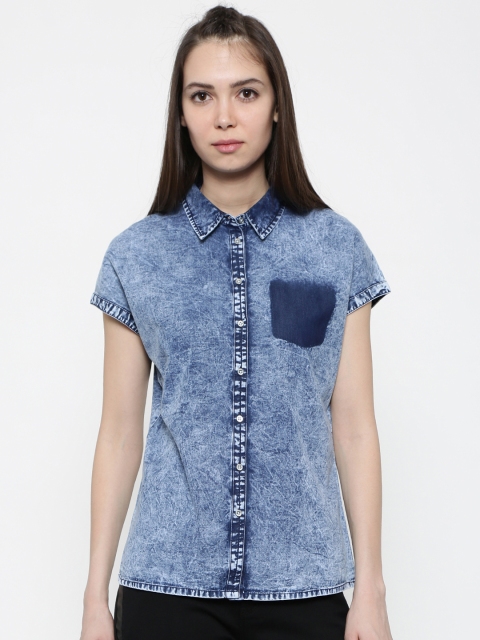 

SF JEANS by Pantaloons Women Blue Faded Casual Shirt