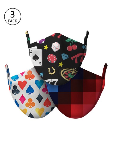 

wHAT'S DOwn Pack Of 3 Abstract Printed Reusable Cotton Face Masks, Black