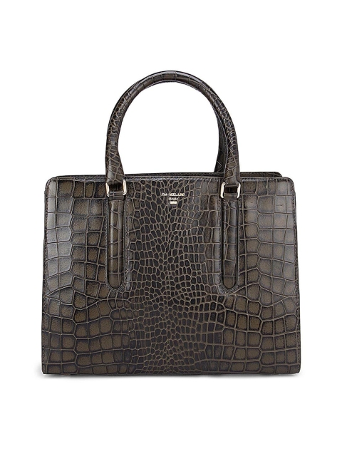 

Da Milano Olive Green Textured Leather Structured Handheld Bag