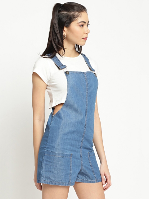 

Belliskey Women Blue Solid Cotton Denim Dungarees