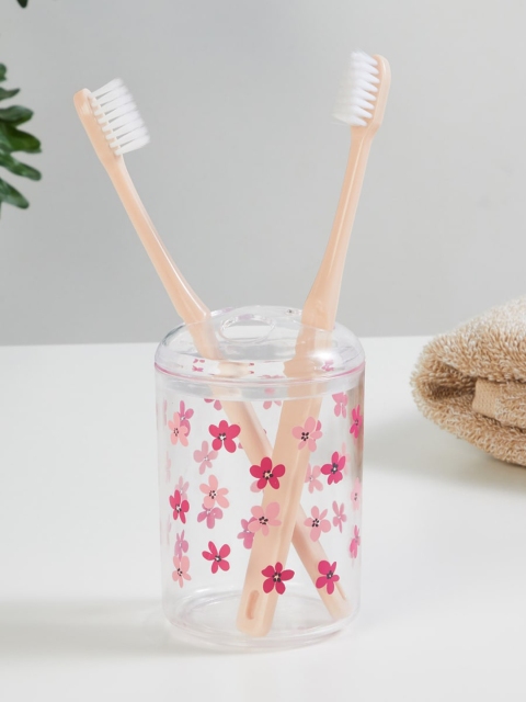 

Home Centre Transparent & Pink Floral Printed Toothbrush Holder