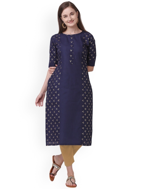 

Fashion Booms Women Navy Blue Geometric Kurta