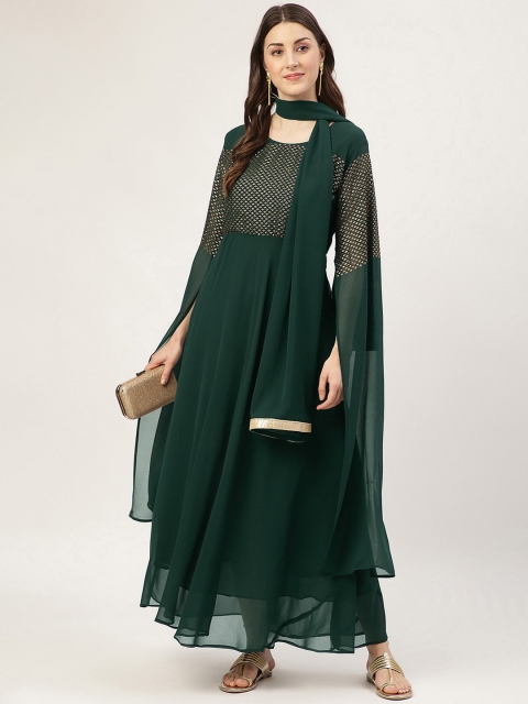 

TRENDY DIVVA Women Green Flared Sleeves Georgette Anarkali Kurta