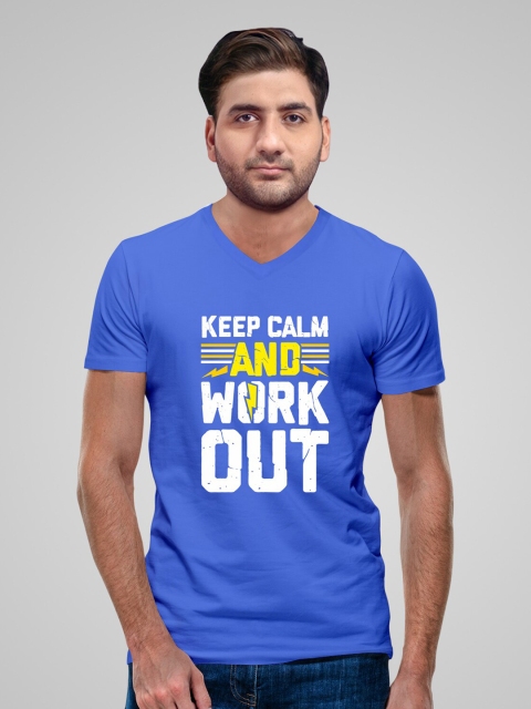 

Pootlu Men Blue Typography Printed V-Neck T-shirt