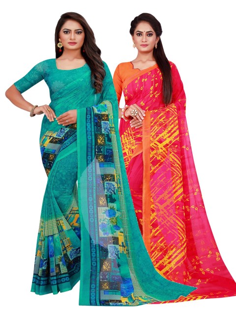 

Florence Set of 2 Pure Georgette Saree, Turquoise blue