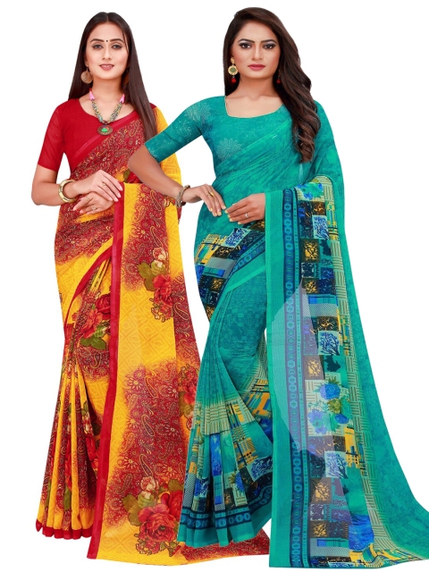 

Florence Turquoise Blue & Maroon Pure Georgette Saree
