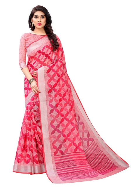 

PERFECTBLUE Pink Geometric Cotton Blend Saree