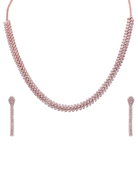 

ANAYRA Women Rose Gold Toned Stone Studded Jewellery Set, White