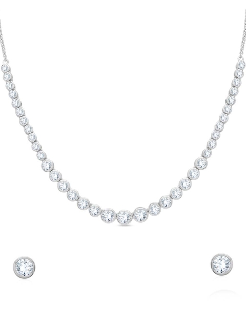 

ANAYRA 925 Silver-Toned Sliver-Plated CZ Stone Studded Jewellery Set, White