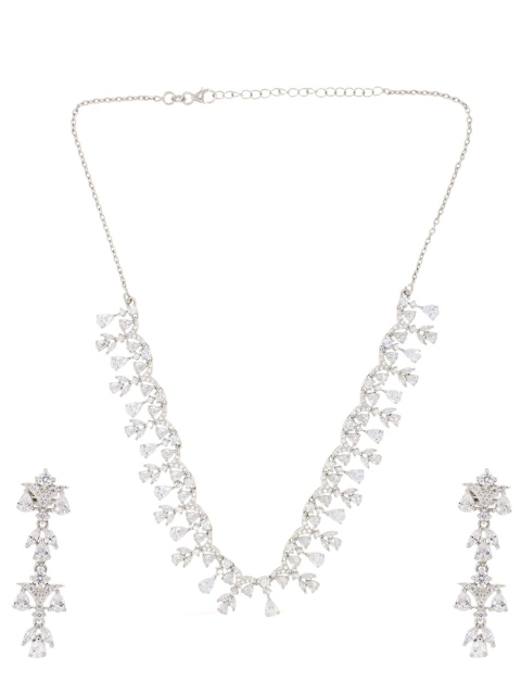 

ANAYRA Silver-Toned White CZ-Studded Jewellery Set