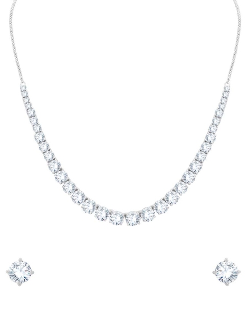 

ANAYRA Silver-Toned CZ Stone-Studded Jewellery Set, White