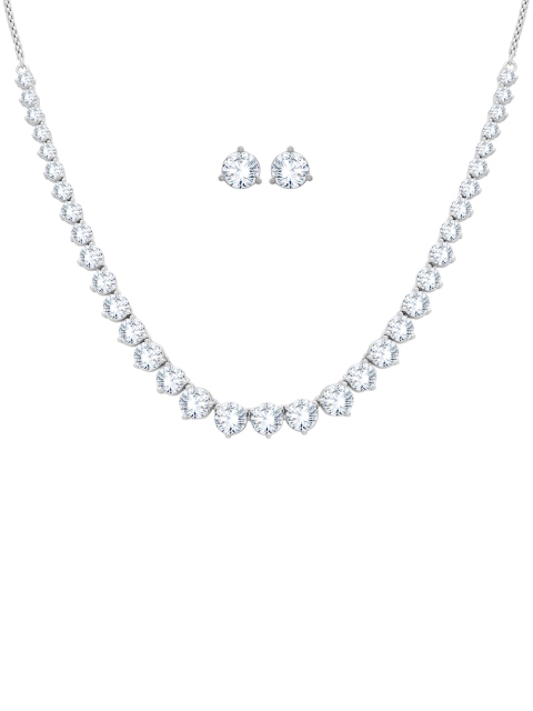 

ANAYRA Silver-Toned White CZ-Studded Jewellery Set
