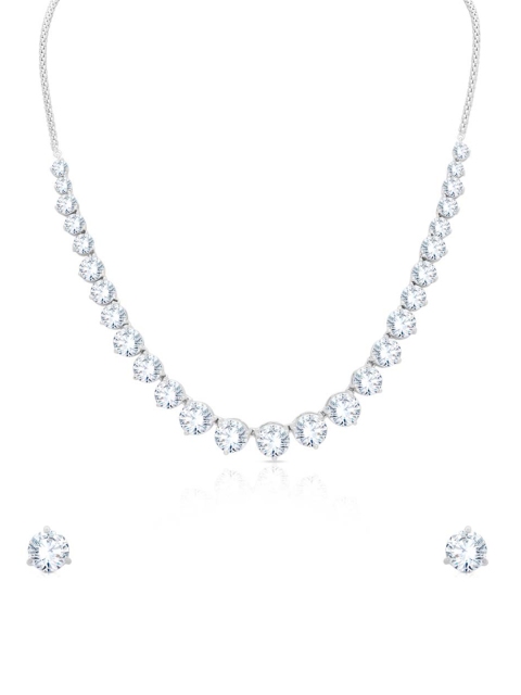 

ANAYRA Silver-Toned White CZ-Studded Jewellery Set