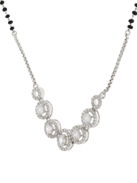 

ANAYRA 925 Sterling Silver-Plated Stone Studded & Beaded Mangalsutra With Earings