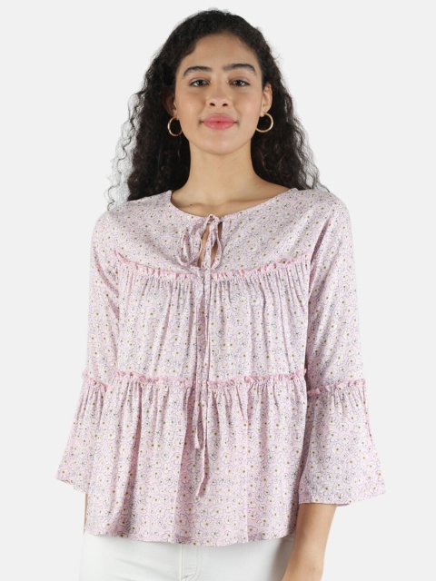 

Monte Carlo Pink Floral Print Tie-Up Neck Top