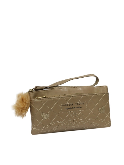 

LELYS Women Camel Brown Embroidered PU Zip Around Wallet