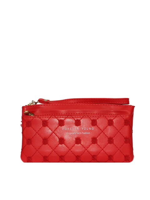 

LELYS Women Red Textured Quilted PU Zip Around Wallet