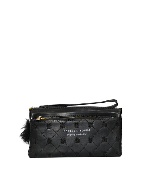 

LELYS Women Black Embroidered PU Zip Around Wallet