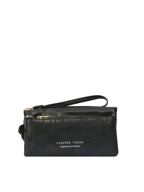 

LELYS Women Black Abstract Textured PU Zip Around Wallet