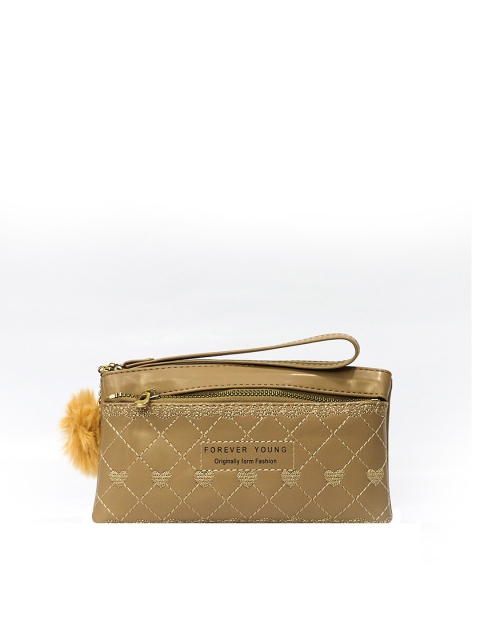 

LELYS Women Camel Brown Embroidered PU Zip Around Wallet