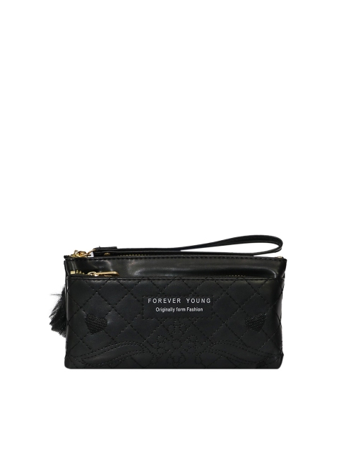 

LELYS Women Black Embroidered PU Zip Around Wallet