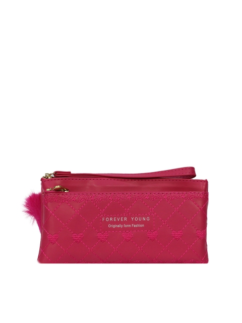 

LELYS Women Pink Abstract Textured PU Zip Around Wallet