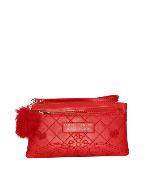 

LELYS Women Red Geometric Textured PU Zip Around Wallet
