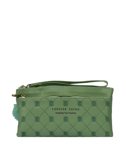 

LELYS Women Green Embroidered PU Zip Around Wallet