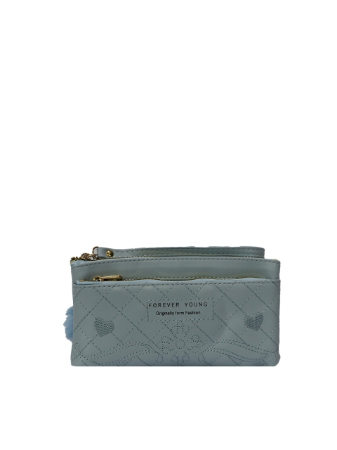 

LELYS Women Blue Embroidered PU Zip Around Wallet